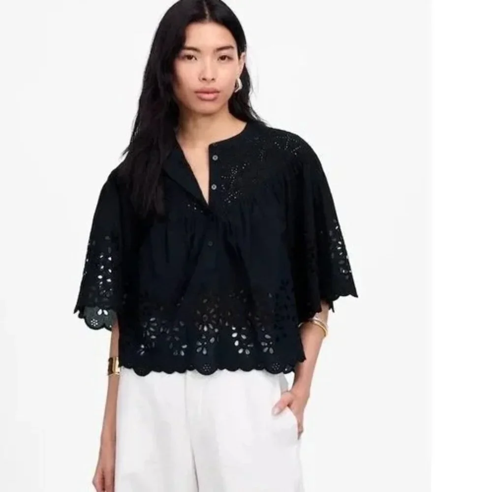 Madewell Black Eyelet Button-Front Blouse - Picture 8 of 8